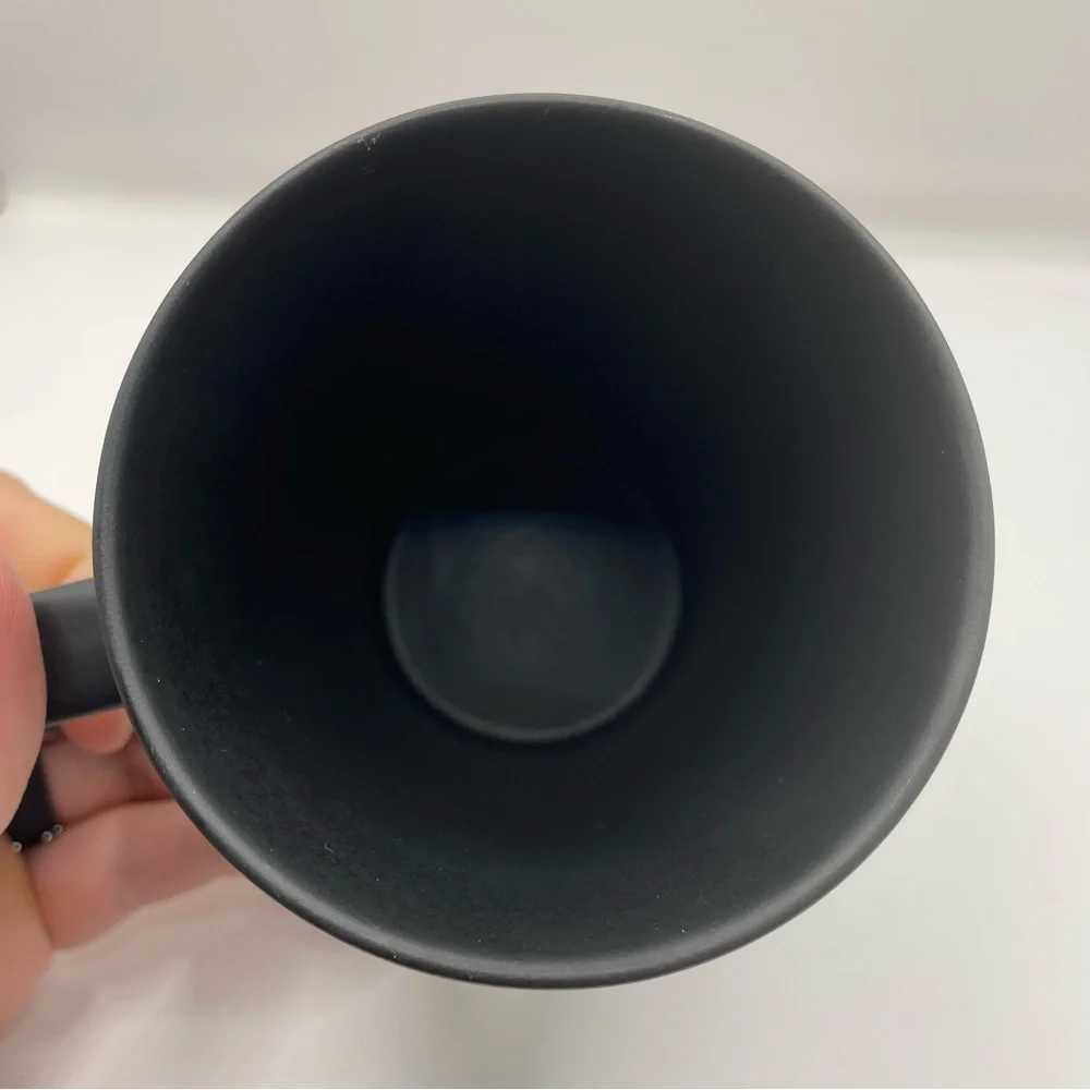 Starbucks 2015 Black with White/Gold Globe Grande Ceramic Coffee Mug (16oz)